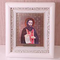 Икона  Феодосию Печерскому  святому преподобному, лик 10х12 см, в белом деревянном киоте
