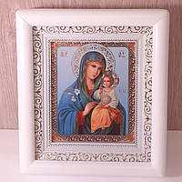 Икона Неувядаемый цвет Пресвятой Богородицы , лик 10х12 см, в белом деревянном киоте