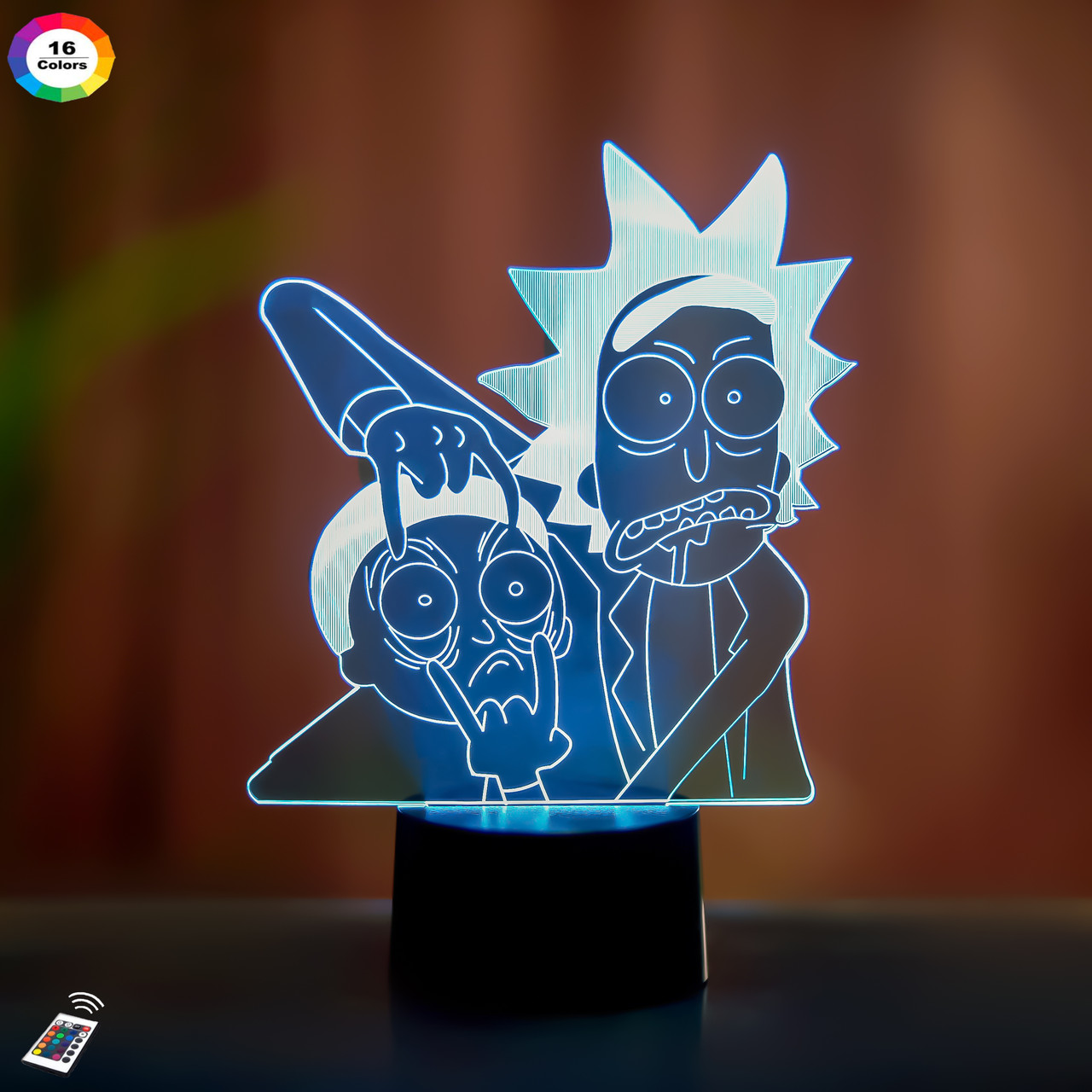3D нічник "Рік і Морті" (ВОЛІЧЕННЕ ЗОБРАЖЕННЯ) + пульт ДК + мережевий адаптер + батарейки (3 ААА)  3DTOYSLAMP, фото 1