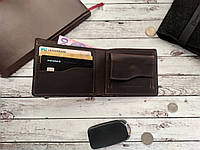 Кожаное портмоне с монетницей мужское коричневое без застежки матовая кожа цвет шоколад