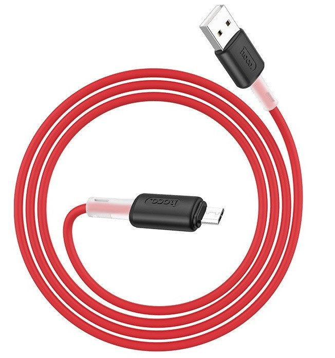 Кабель кутовий для зарядки телефона MicroUSB Android Soft silicone charging HOCO X48 |100см, 2.4A| Червоний