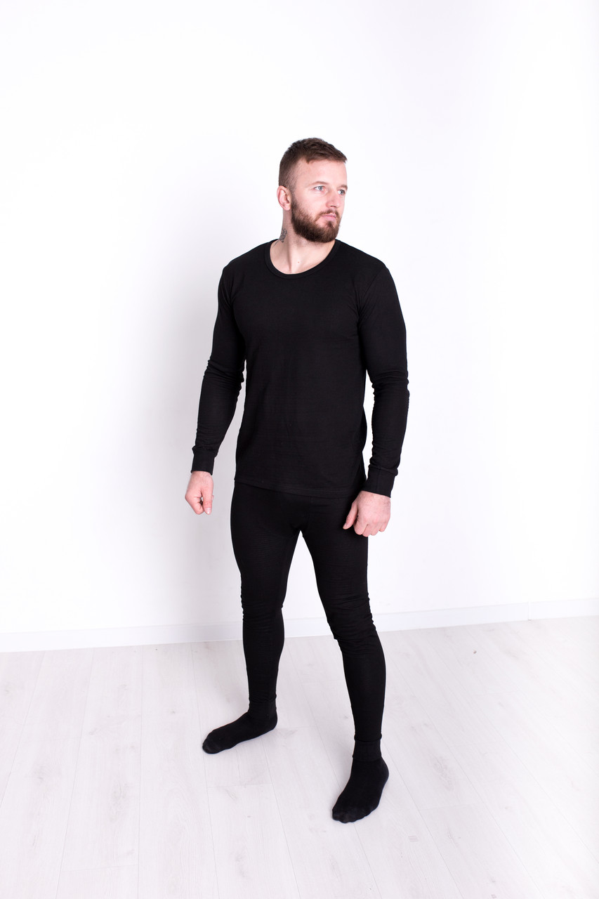 Комплект чоловічої термобілизни молодіжного зимового INDENA термокофта та штани чоловічі чорного кольору розмір XL