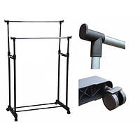 Телескопическая вешалка-стойка для одежды на колесиках Douple-Pole, черно-серый | вішалка-вішак-стійка (GA)