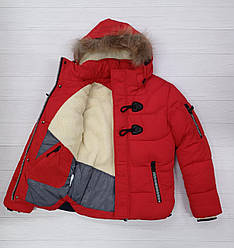Дитяча зимова куртка для хлопчика червона, натуральне хутро від OHCCMITH 12 | 140-158р.
