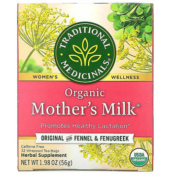 Органічний чай з фенхелем і пажитником Traditional Medicinals Mother's Milk для лактації 32 чайних пакетиків