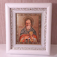 Икона  Иоанну  Кронштадскому святому  лик 10х12 см, в белом деревянном киоте