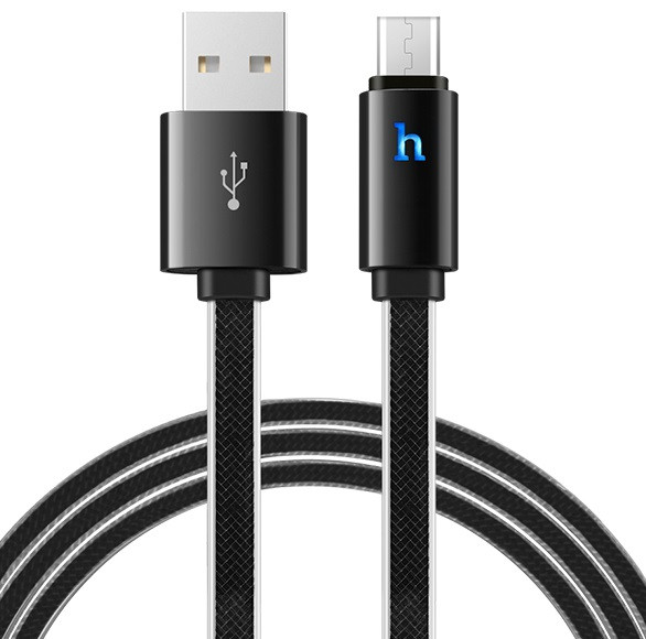 Кабель для зарядки телефона MicroUSB Android with LED Jelly HOCO UPL12 Plus |1.2m, 2.4A| Чорний, фото 1