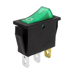 Перемикач вузький з підсвічуванням IRS-101-1С ON-OFF TCOM, 2pin, 15A, 220V, зелений, фото 1
