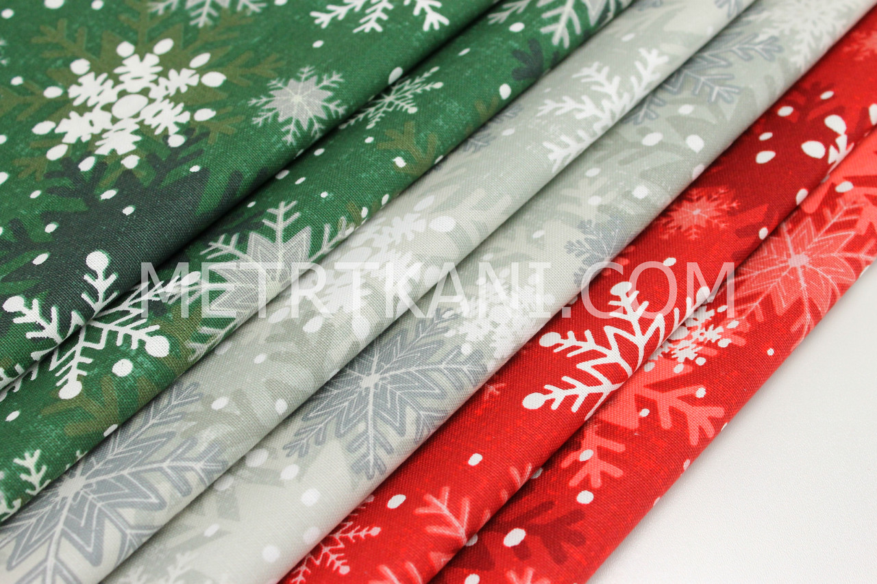 Набір новорічних тканин 40*40 з 3-х шт "Сніжинки, горошок, смужка" №НБ-14