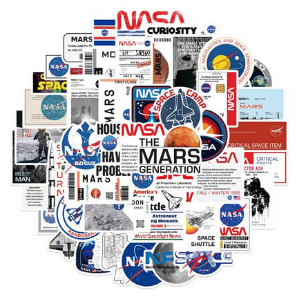 Набір вінілових наклейок стикерів NASA No2 Стикербомбінг на автотелефон 50 шт., фото 1