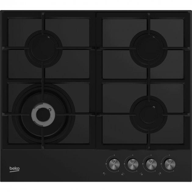 Варильна поверхня Beko HILW 64225 S чорна газова скляна 4конфорки чагкова решітка
