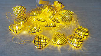 Гірлянда новорічна Золоті серця 20 led
