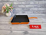 Сковорода чавунна зі зливними носиками, 25х25 см, без кришки, для всіх різновидів плит, OMS (Туреччина), оранж, фото 6