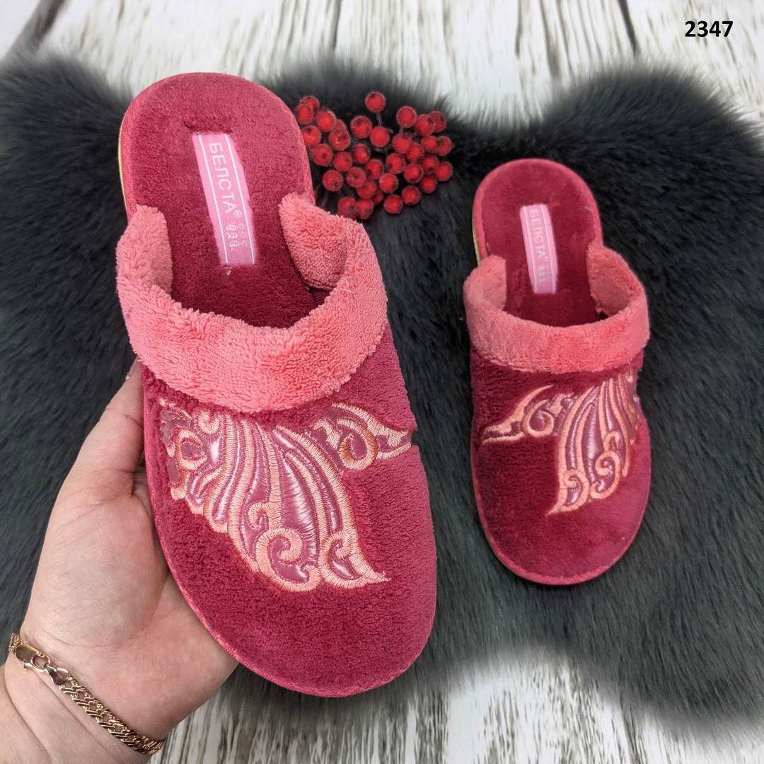 Тапочки домашні жіночі Белста з закритим носком махрові бордові, фото 1