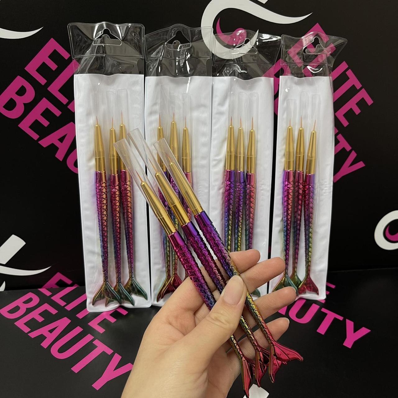 Манікюрні пензлики для дизайну та розпису нігтів 3 шт