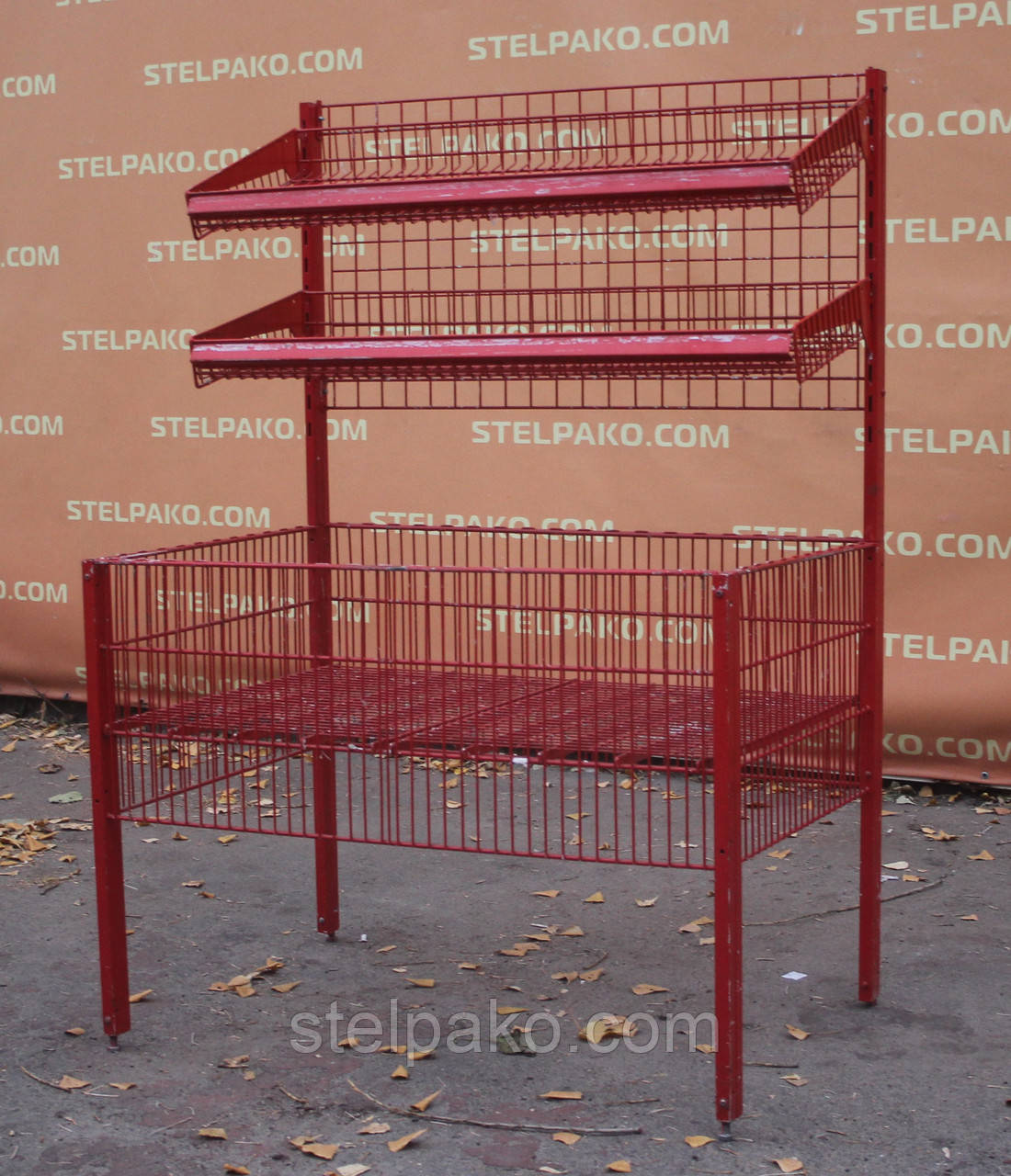 Кошик для розпродаж, промо кошик з 2 полицями, 120х80х170 см, червоний, з надбудовою, Б/у