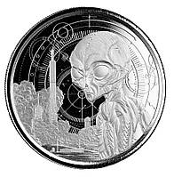Серебряная монета Пришелец Инопланетянин Alien, Гана, 2021, 1 унция 999. Тираж 25000