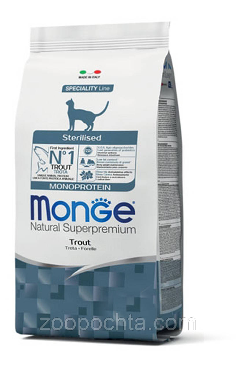 Сухий корм Monge Cat Monoprotein Sterilised для стерилізованих/кастрованих котів із фореллю 1.5КГ