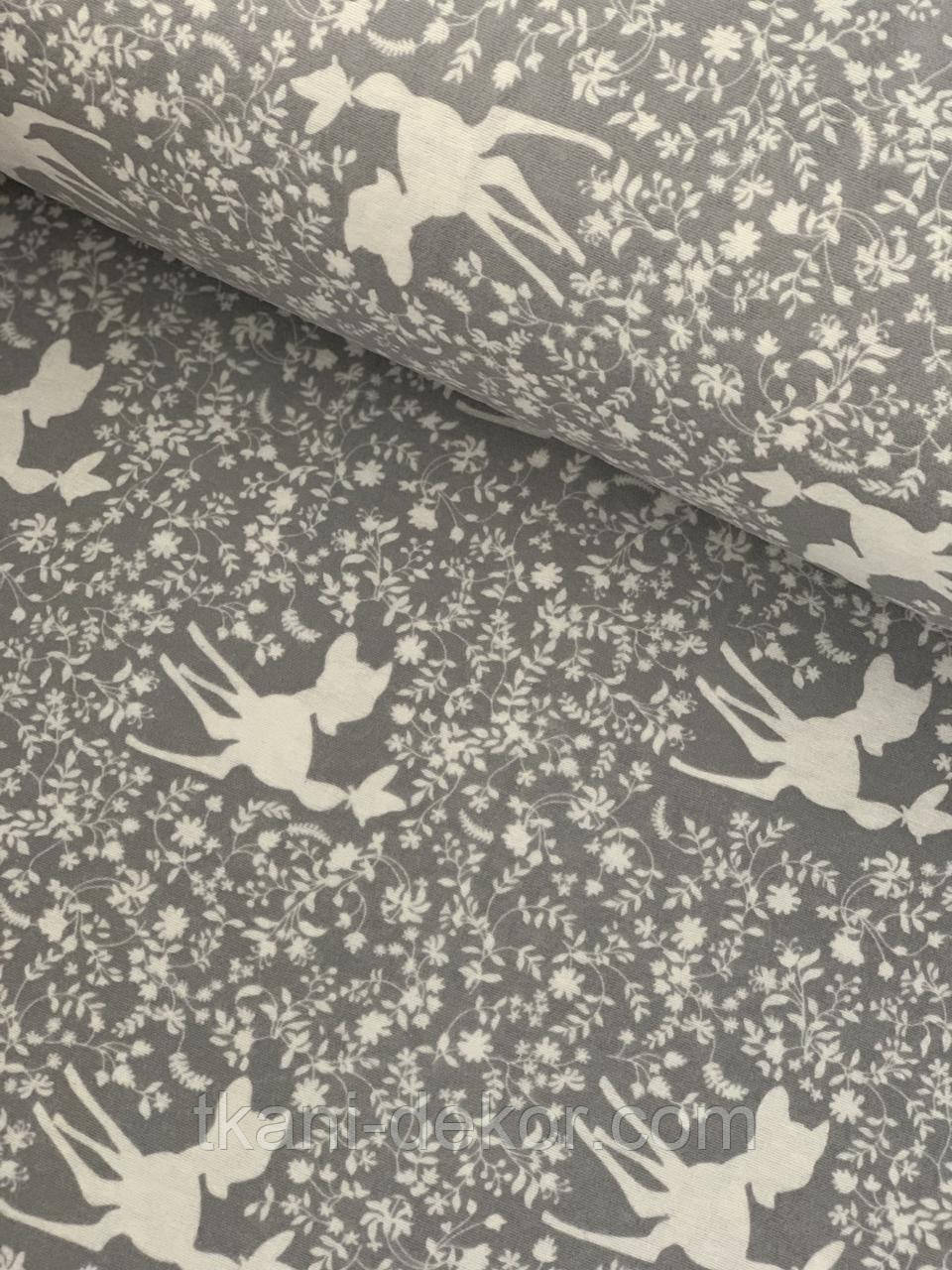 Фланель Оленята Бембі на сірому, фото 1