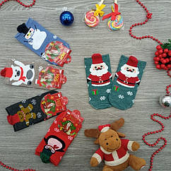 Шкарпетки дитячі новорічні 3Д демісезонні( М-9) ЗАТИШОК 1-4 снеговичек,печенька, Дід мороз асорті 30032920