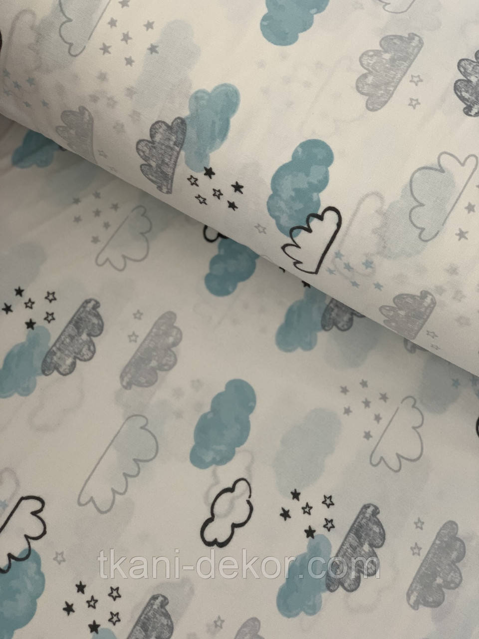 Фланель Тучки блакитні намальовані, фото 1