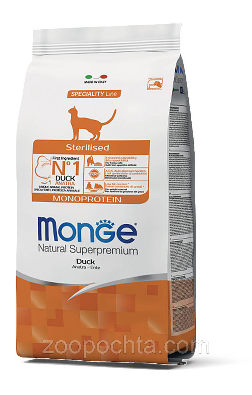 Сухий корм Monge Cat Monoprotein Sterilised для стерилізованих/кастрованих кішок з качкою 1,5КГ