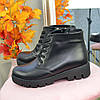Черевики жіночі чорні шкіряні на шнурівці, потовщена підошва, фото 2