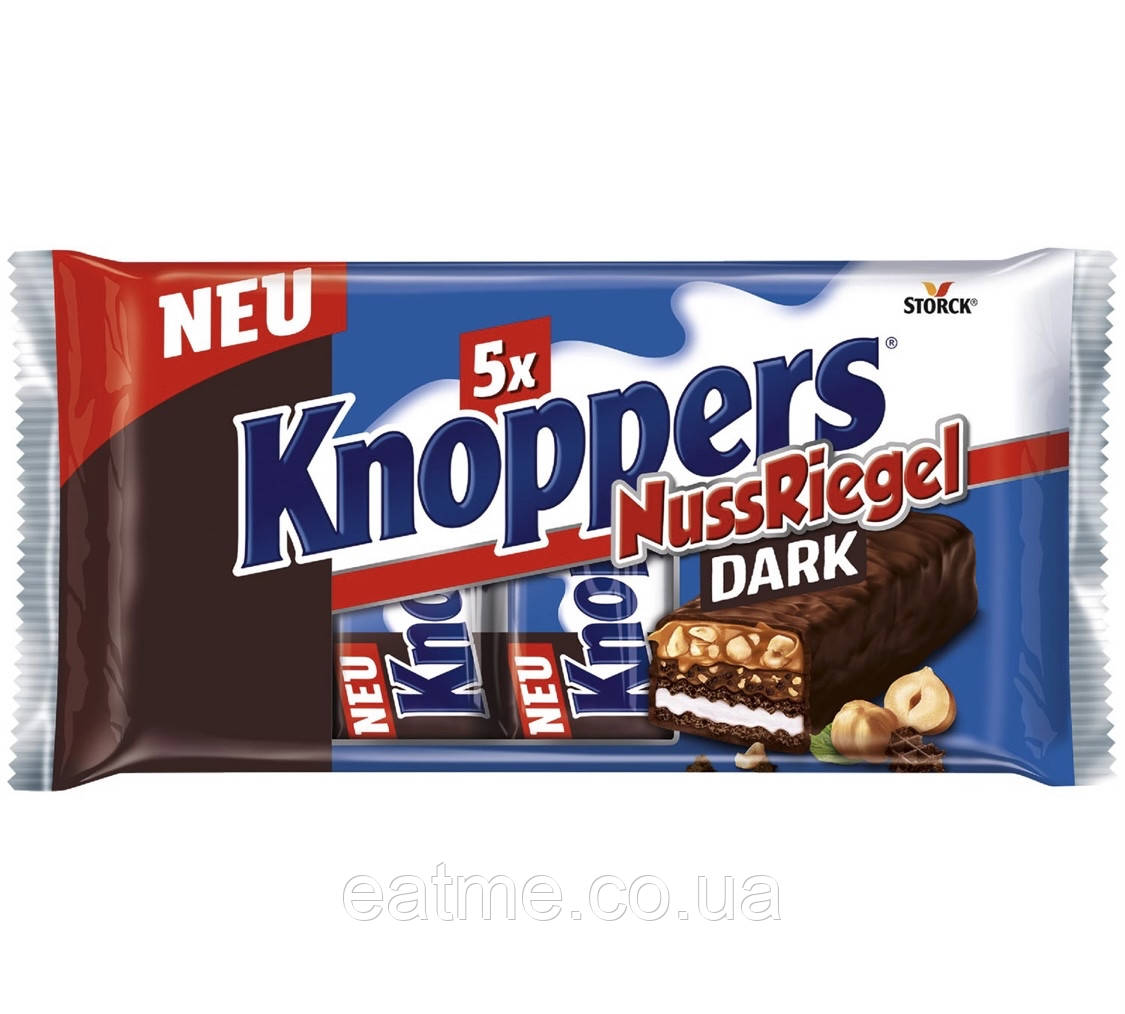 Knoppers NussRiegel Вафельні батончики з карамельно-горіховою та вершковою начинками в чорному шоколаді 200 g