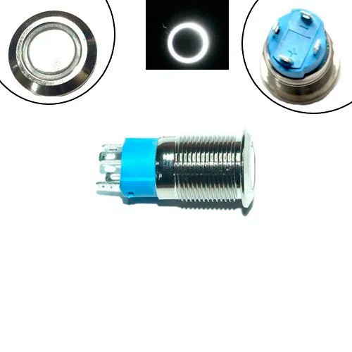 Кнопка 12мм, що фіксується, 220В, білий LED, 4pin, 12A-DZ