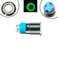 Кнопка 12мм фиксирующаяся, 12-24В, зеленый LED, 4pin, 12A-DZ