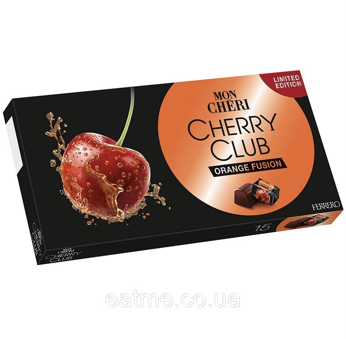 Mon Cheri Cherry Club Цукерки з чорного шоколаду всередині з суцільною вишнею й апельсиновим лікером 157g