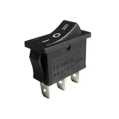 Перемикач вузький RS-103-16C ON-OFF-ON TCOM, 3pin, 15A, 220 V, чорний, фото 1