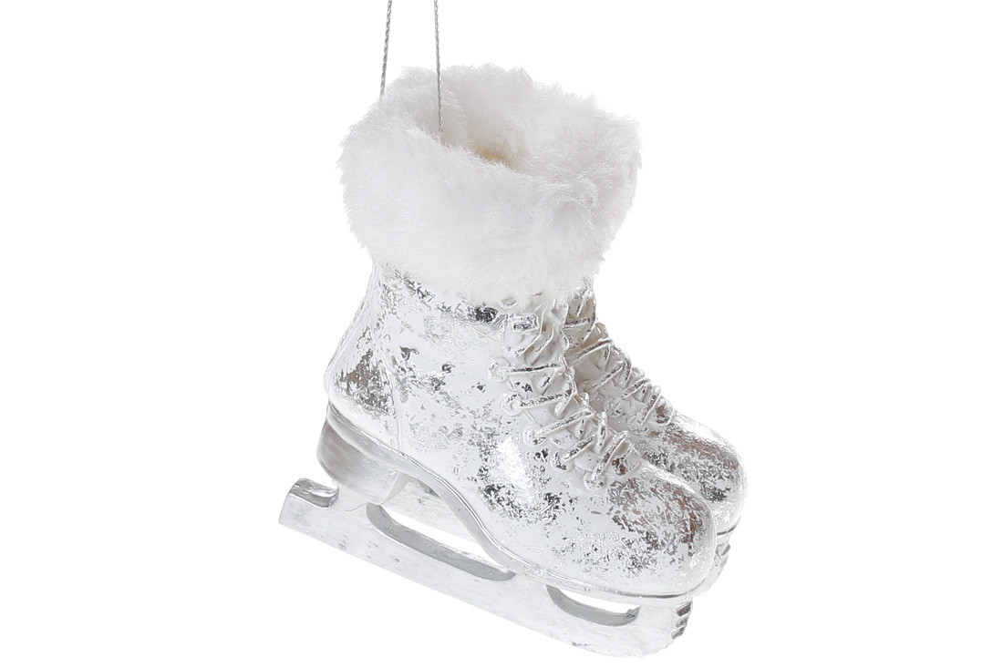 Підвісний декор Ковзани 12.5см, колір - білий зі сріблом, фото 1