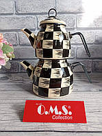 Емальований двоярусний чайник із 3-х передм. 1 і 2 л. OMS (Турция), арт. 10810 ручка чорна