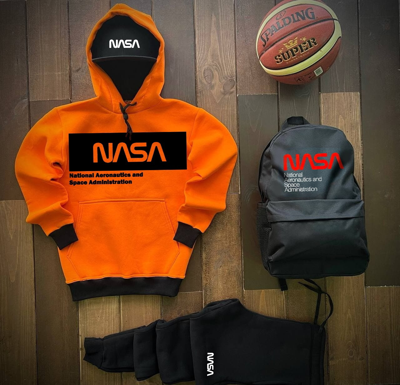 Спортивний костюм чоловічий Nasa зимовий помаранчевий | Комплект штани + худі теплі ЛЮКС якості, фото 1