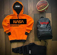 Спортивний костюм чоловічий Nasa зимовий помаранчевий | Комплект штани + худі теплі ЛЮКС якості