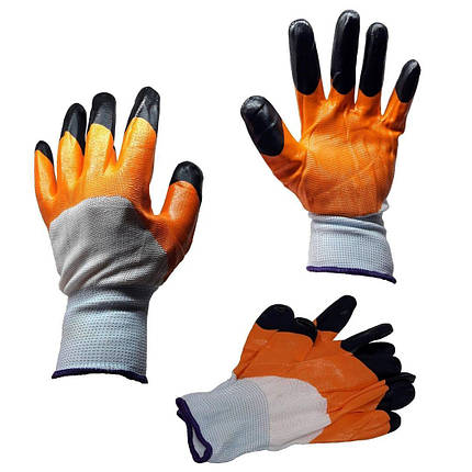 Рукавиці робочі прогумовані біло-оранжево-чорні, фото 1