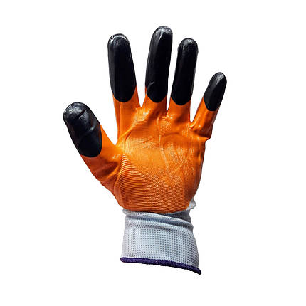 Рукавиці робочі прогумовані біло-оранжево-чорні, фото 2