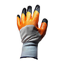 Рукавиці робочі прогумовані біло-оранжево-чорні, фото 3