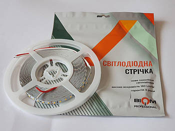 Світлодіодна стрічка BIOM Professional SMD 3528 120 LED 24V/m IP20, 13,5 вт./м. 150Lm/W тепла, біла, холодна.