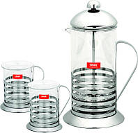 Френч-прес (Заварник) для чаю та кави Calve (Кальве) 800 мл + 2 чашки 200 мл (CL-1592)
