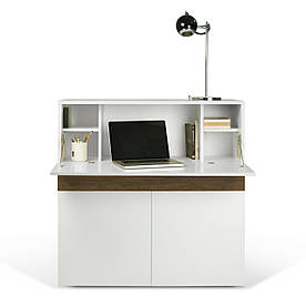 Тумба-комод стіл трансформер комп'ютерний розкладний MeBelle OMNIA 110 х 42 х 110 см, ЛДСП білий + венге