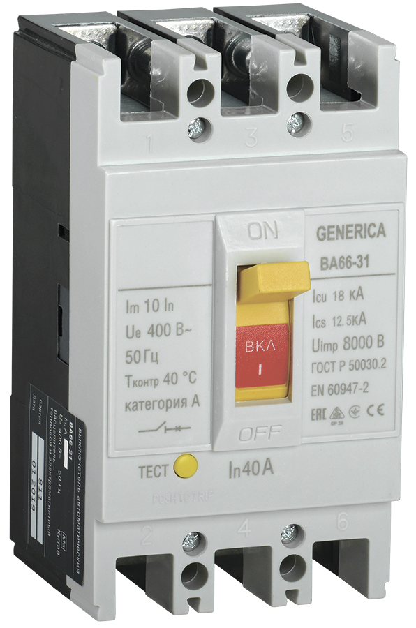 Вимикач автоматичний ВА66-31 3Р 40А 18кА GENERICA, фото 1