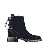 Женские ботинки на каблуке замшевые зимние на меху черные 39