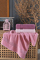 Набор банных махровых полотенец 70 на 140 см в упаковке 3 шт Gulcan Турция розовые