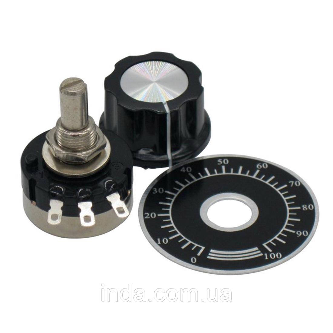 Резистор Потенціометр RV24YN 20S B103 (10 кОм) RV24YN20F з ручкою і шкалою RV24