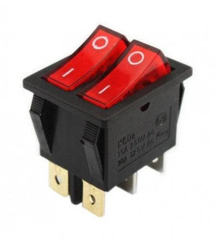 Перемикач подвійний з підсвіткою KCD4-011, ON-OFF TCOM, 6pin, 15A, 220 V, червоний, фото 1