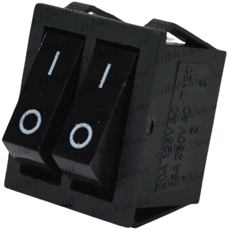 Перемикач подвійний без підсвічування IRS-2101-1А ON-OFF TCOM, 4pin, 15A, 220V, чорний, фото 1