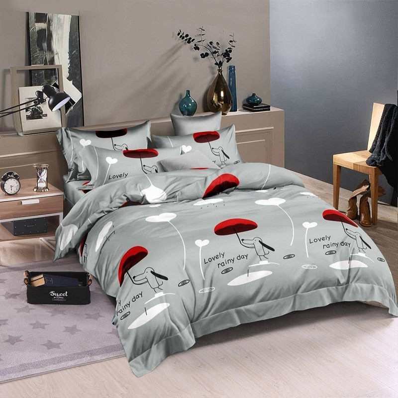 Постільна білизна Королева Ночі (Ранфорс) | Євро комплект | 50х70 | Собака під парасолькою на сірому, фото 1