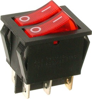 Переключатель двойной с подсветкой IRS-2101-1А ON-OFF TCOM, 6pin, 15A, 220V, красный